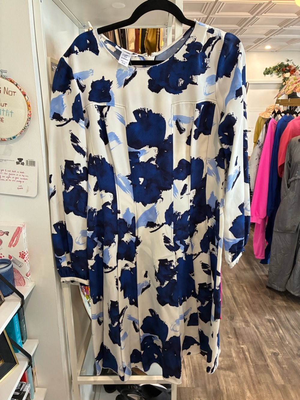 Oscar De La Renta Blue And White Floral Shift Dress Size 12